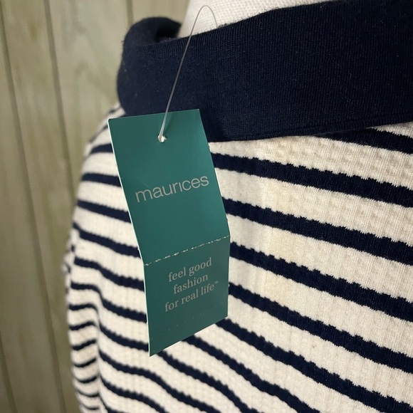 NWT Navy Maurices Collared Striped Blouse - Picture 4 of 5